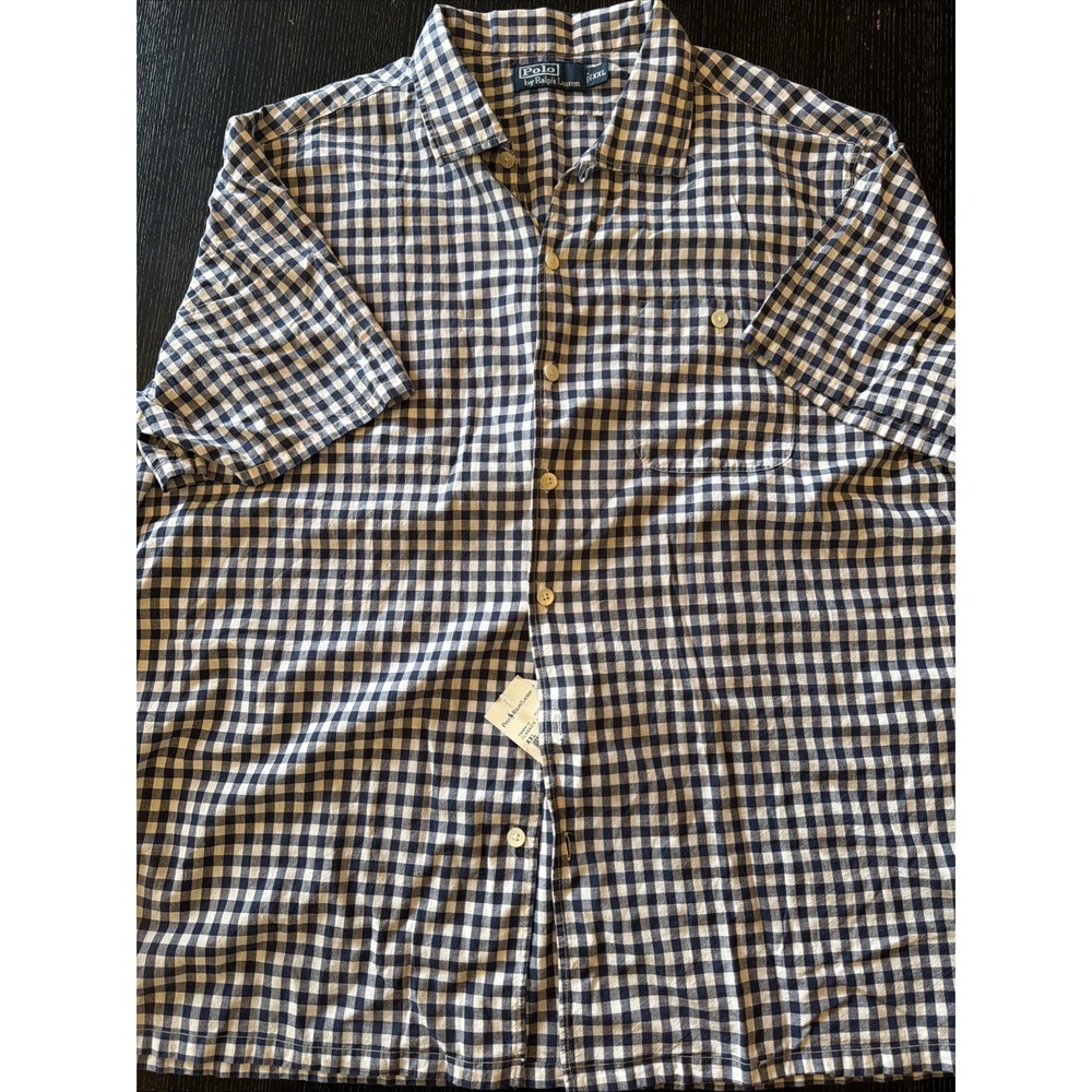 Polo Ralph Lauren Navy White Gingham Short Sleeve Button Down Mens XXL NWT